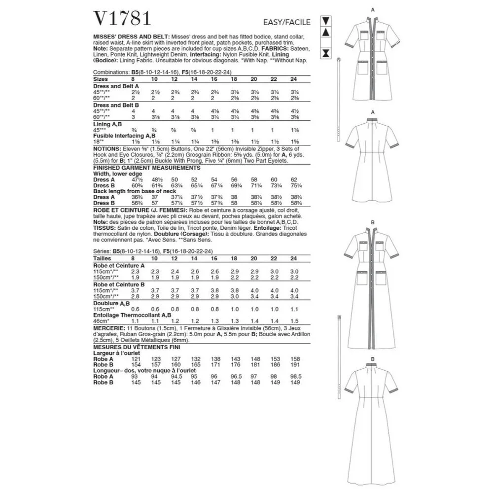Vogue Patterns V1781 Misses Dress Belt Sewing Pattern Sizes 8-16‎ Retro-Inspired